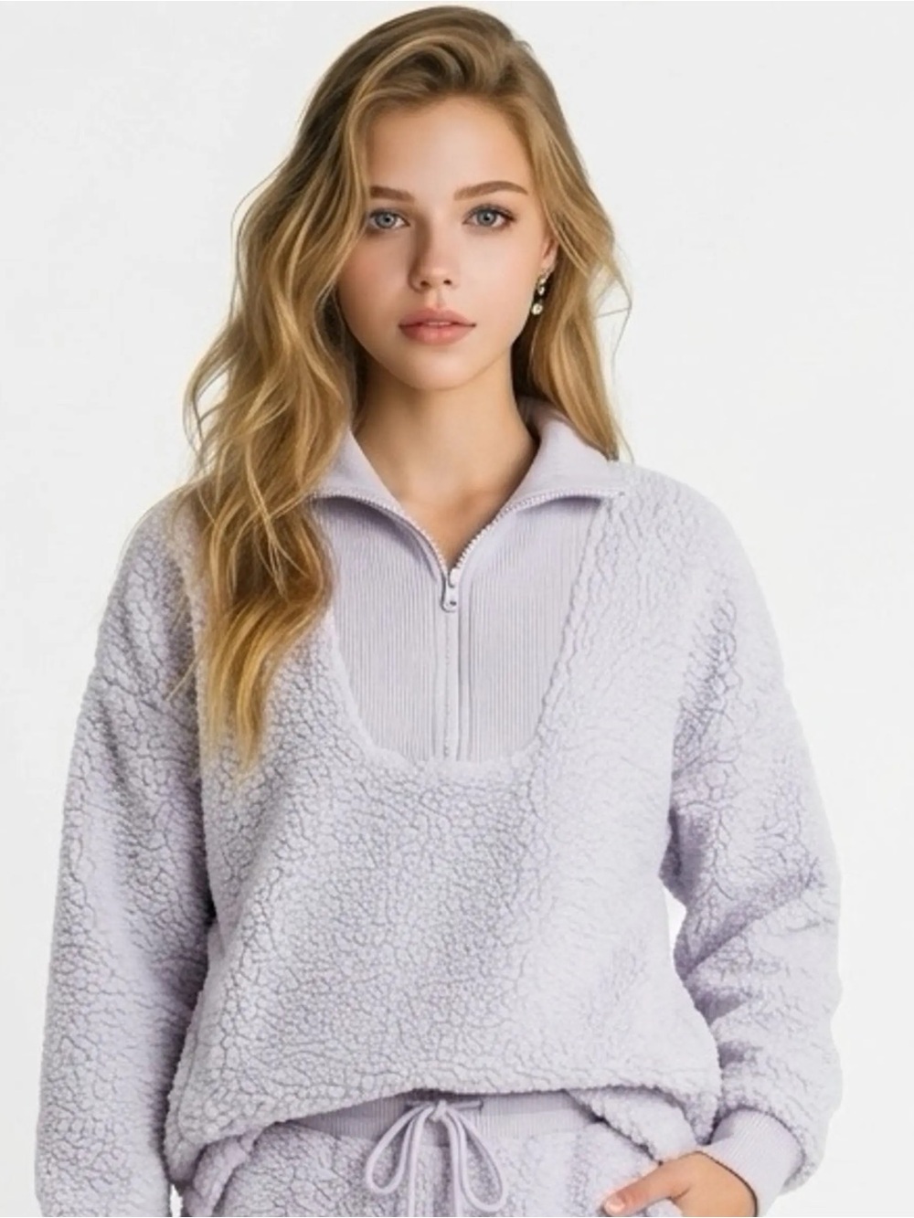 Aerie Sherpa pullover quarter zip size medium pockets lilac purple